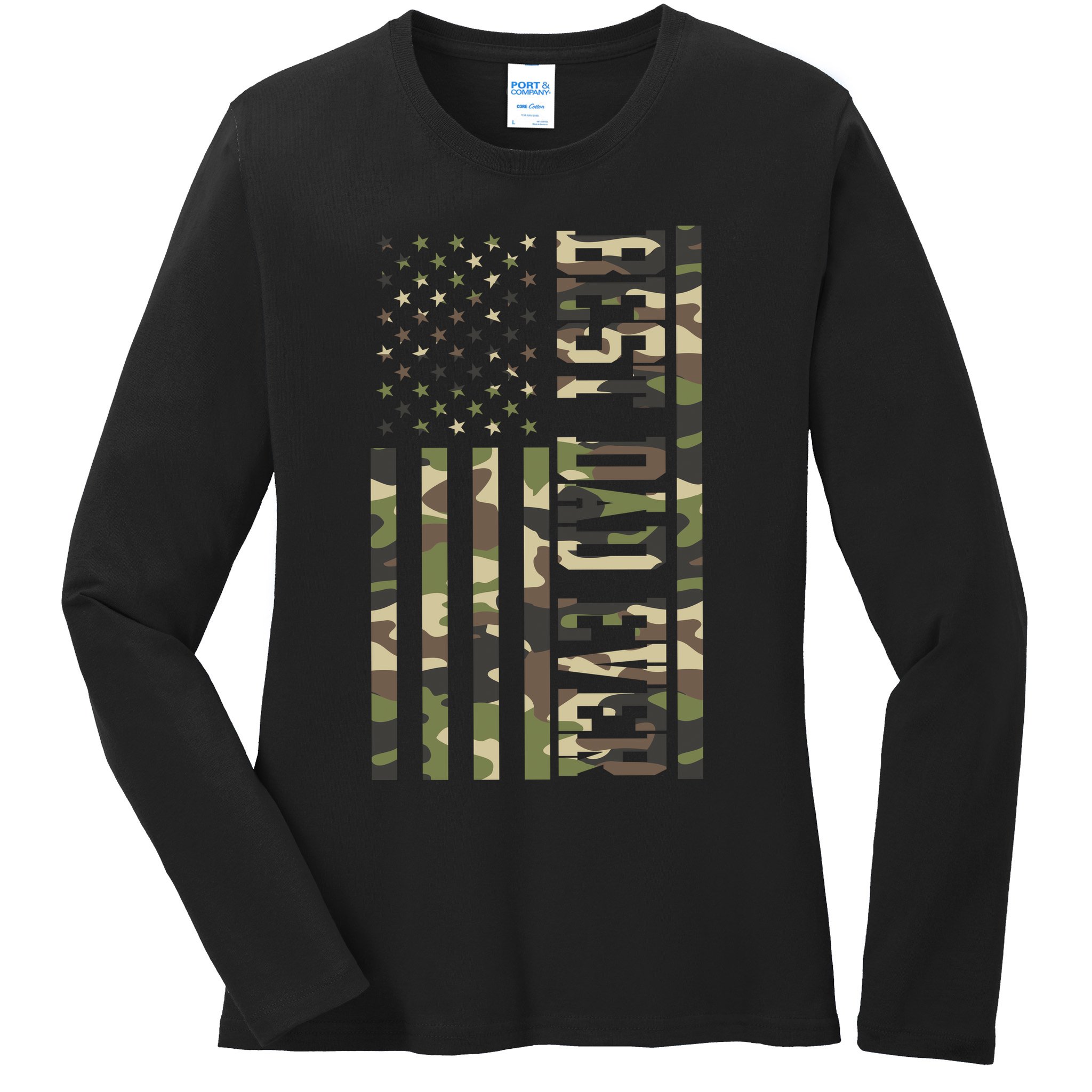 Best Dad Ever Army Flag Ladies Long Sleeve Shirt