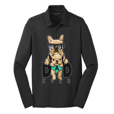 Best Dad Ever Cute Funny Dog Pug Dad Silk Touch Performance Long Sleeve Polo