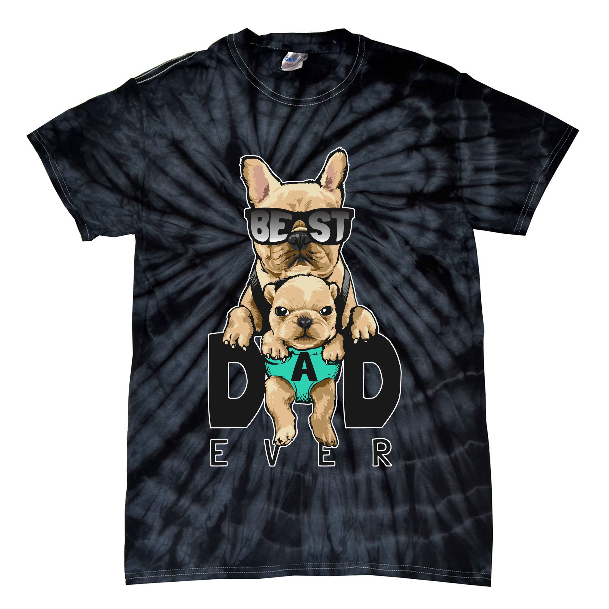 Best Dad Ever Cute Funny Dog Pug Dad Tie-Dye T-Shirt