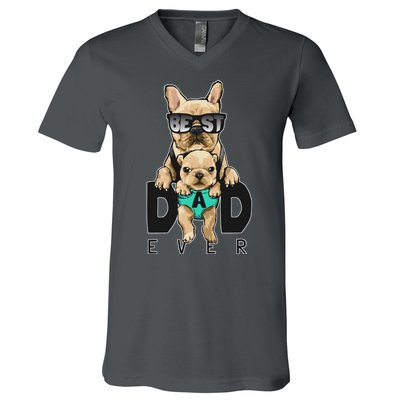 Best Dad Ever Cute Funny Dog Pug Dad V-Neck T-Shirt