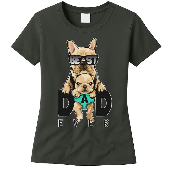 Best Dad Ever Cute Funny Dog Pug Dad Womens T-Shirt