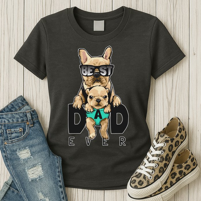 Best Dad Ever Cute Funny Dog Pug Dad Womens T-Shirt