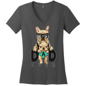 Best Dad Ever Cute Funny Dog Pug Dad Women's V-Neck T-Shirt