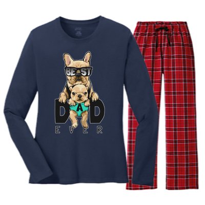 Best Dad Ever Cute Funny Dog Pug Dad Women's Long Sleeve Flannel Pajama Set 