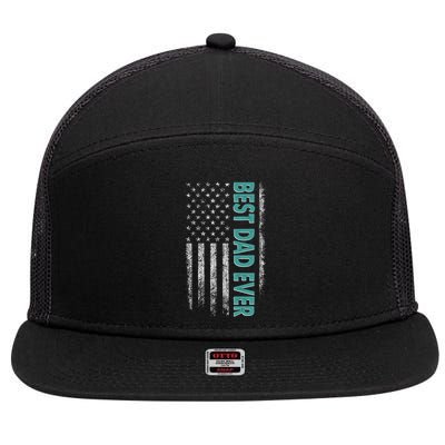 Best Dad Ever Distressed USA American Flag 7 Panel Mesh Trucker Snapback Hat