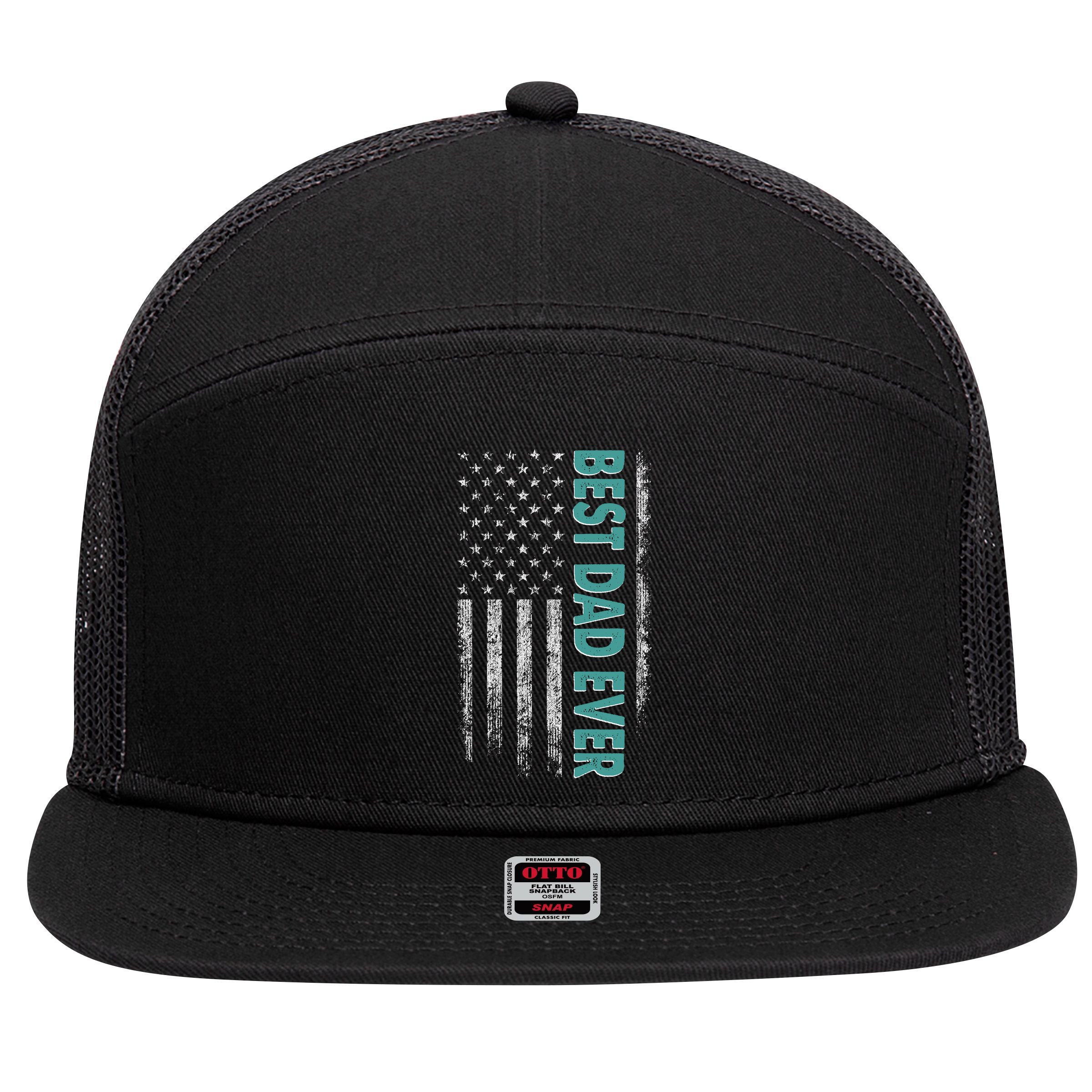 Best Dad Ever Distressed USA American Flag 7 Panel Mesh Trucker Snapback Hat