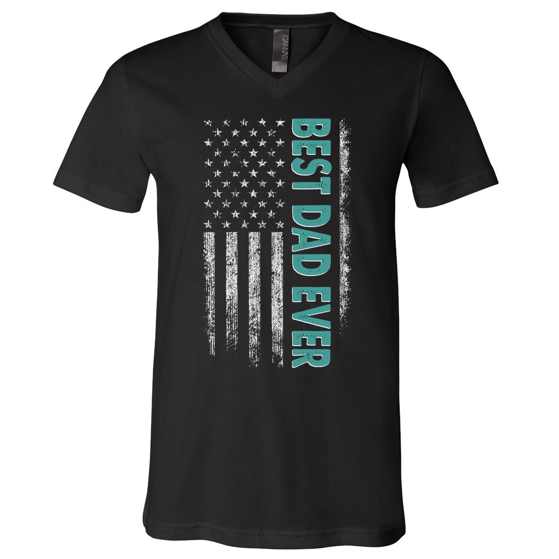 Best Dad Ever Distressed USA American Flag V-Neck T-Shirt