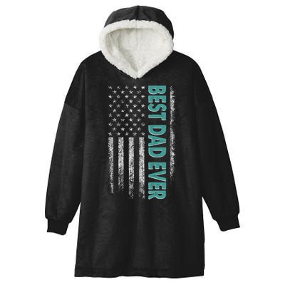 Best Dad Ever Distressed USA American Flag Hooded Wearable Blanket