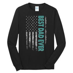 Best Dad Ever Distressed USA American Flag Tall Long Sleeve T-Shirt