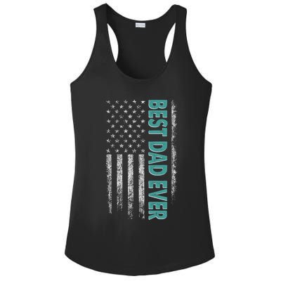Best Dad Ever Distressed USA American Flag Ladies PosiCharge Competitor Racerback Tank