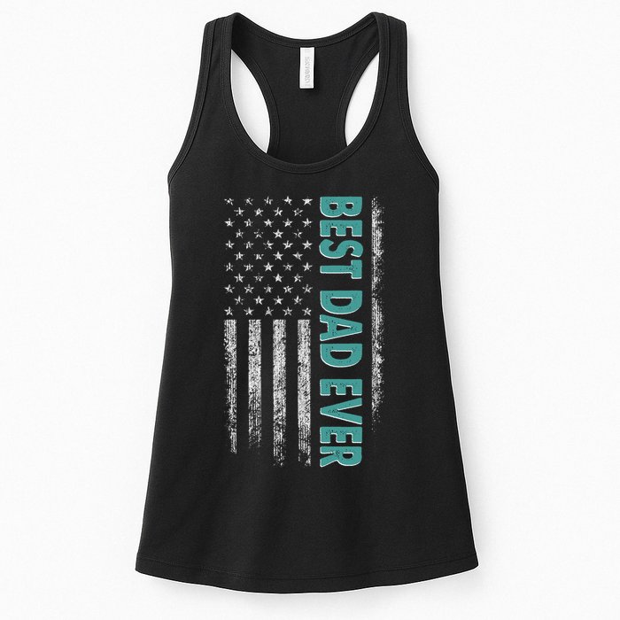 Best Dad Ever Distressed USA American Flag Womens Tank Top