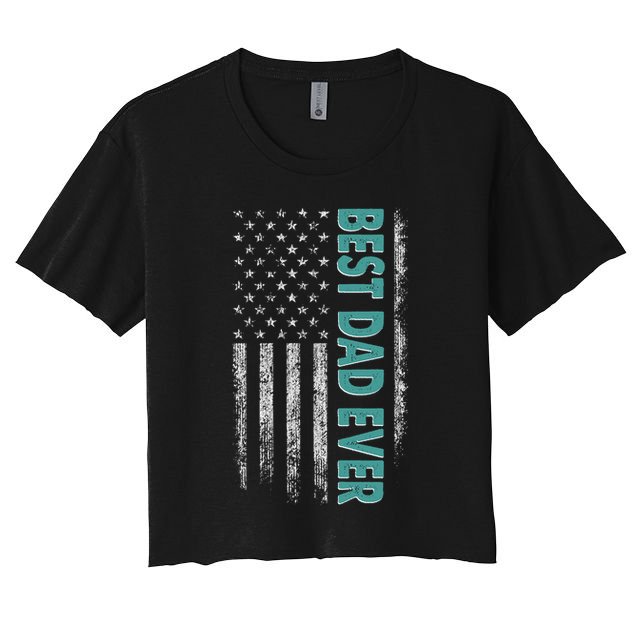 Best Dad Ever Distressed USA American Flag Crop Top