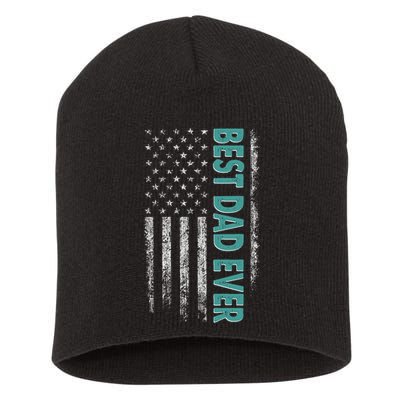 Best Dad Ever Distressed USA American Flag Short Acrylic Beanie