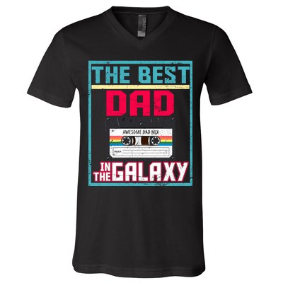 Best Dad In The Galaxy Cassette Mix Tape V-Neck T-Shirt