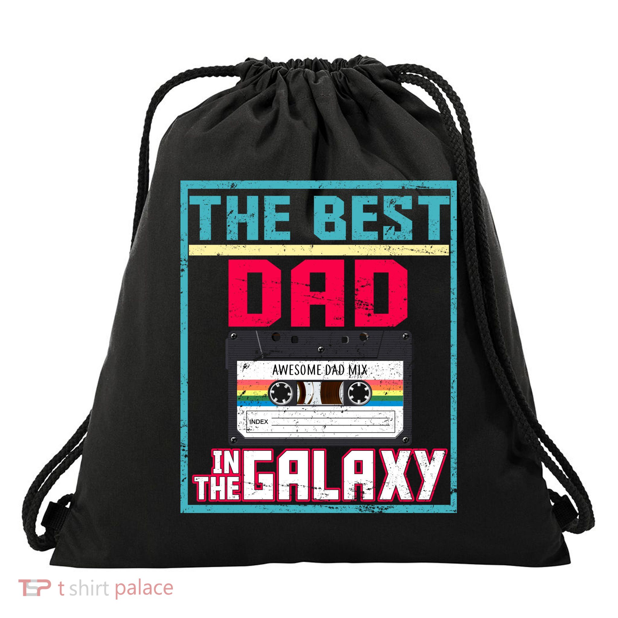 Best Dad In The Galaxy Cassette Mix Tape Drawstring Bag