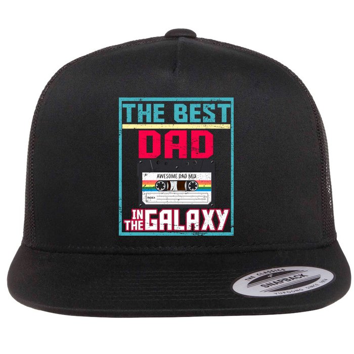 Best Dad In The Galaxy Cassette Mix Tape Flat Bill Trucker Hat