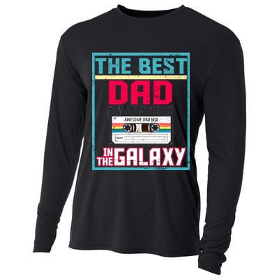 Best Dad In The Galaxy Cassette Mix Tape Cooling Performance Long Sleeve Crew