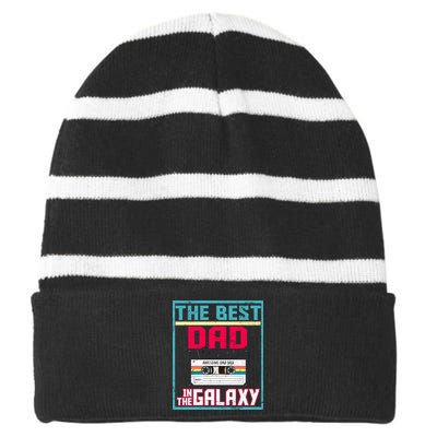 Best Dad In The Galaxy Cassette Mix Tape Striped Beanie with Solid Band