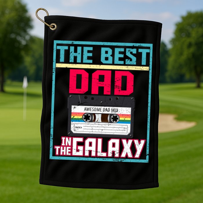 Best Dad In The Galaxy Cassette Mix Tape Golf Towel