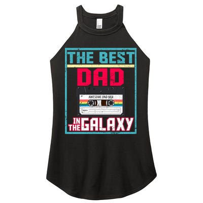 Best Dad In The Galaxy Cassette Mix Tape Women's Perfect Tri Rocker Tank