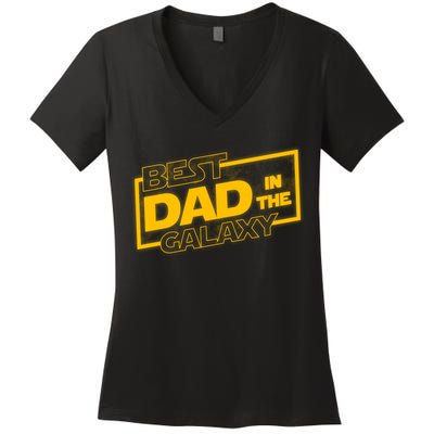 Best Dad In The Galaxy Movie Parody Logo Women's V-Neck T-Shirt