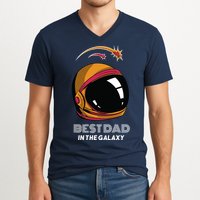 Best Dad In The Galaxy Space Helmet V-Neck T-Shirt