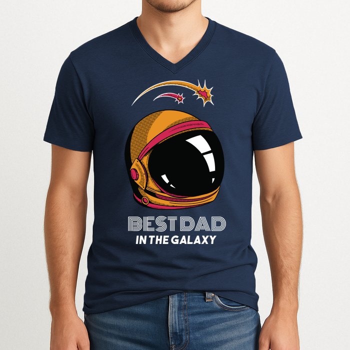 Best Dad In The Galaxy Space Helmet V-Neck T-Shirt