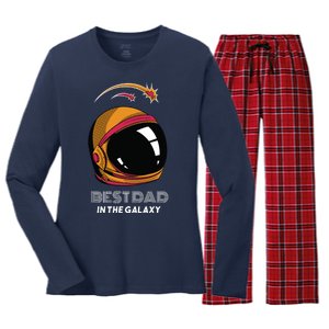 Best Dad In The Galaxy Space Helmet Women's Long Sleeve Flannel Pajama Set 