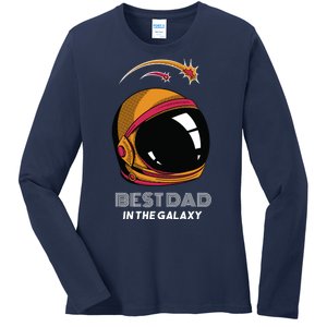 Best Dad In The Galaxy Space Helmet Ladies Long Sleeve Shirt