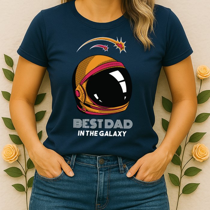 Best Dad In The Galaxy Space Helmet Womens T-Shirt
