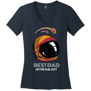 Best Dad In The Galaxy Space Helmet Women's V-Neck T-Shirt