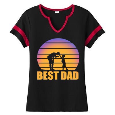 Best Dad Retro Sunset Ladies Halftime Notch Neck Tee