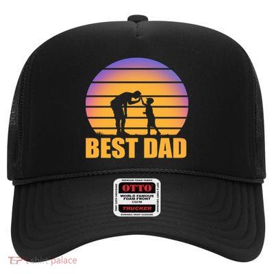 Best Dad Retro Sunset High Crown Mesh Back Trucker Hat