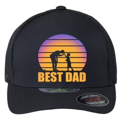 Best Dad Retro Sunset Flexfit Unipanel Trucker Cap