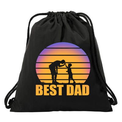 Best Dad Retro Sunset Drawstring Bag