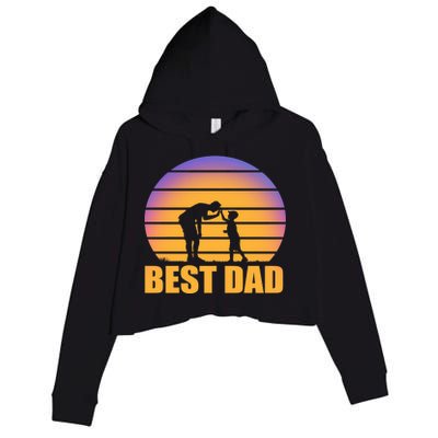 Best Dad Retro Sunset Crop Fleece Hoodie