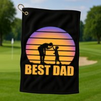 Best Dad Retro Sunset Golf Towel