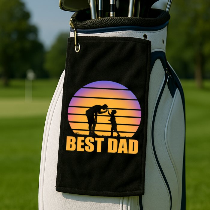 Best Dad Retro Sunset Golf Towel