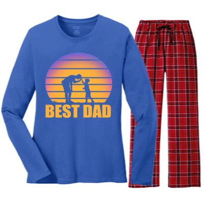 Best Dad Retro Sunset Women's Long Sleeve Flannel Pajama Set 