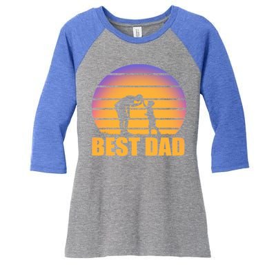 Best Dad Retro Sunset Women's Tri-Blend 3/4-Sleeve Raglan Shirt