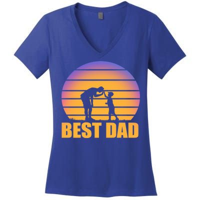 Best Dad Retro Sunset Women's V-Neck T-Shirt