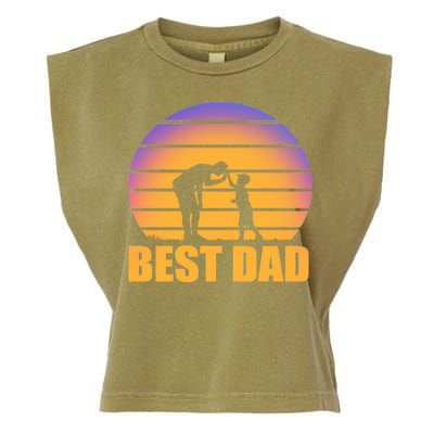 Best Dad Retro Sunset Garment-Dyed Women's Muscle Tee