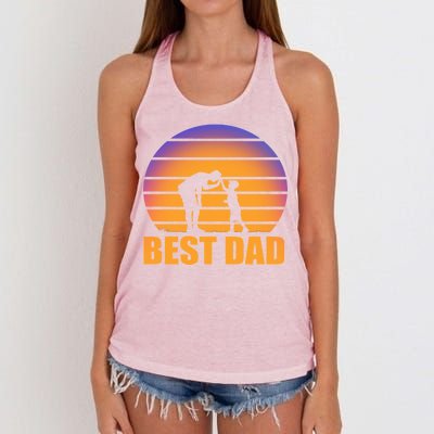 Best Dad Retro Sunset Women's Knotted Racerback Tank