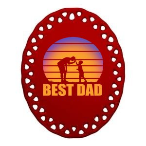 Best Dad Retro Sunset Ceramic Oval Ornament