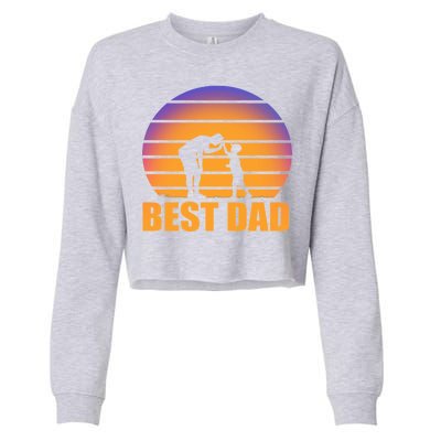 Best Dad Retro Sunset Cropped Pullover Crew