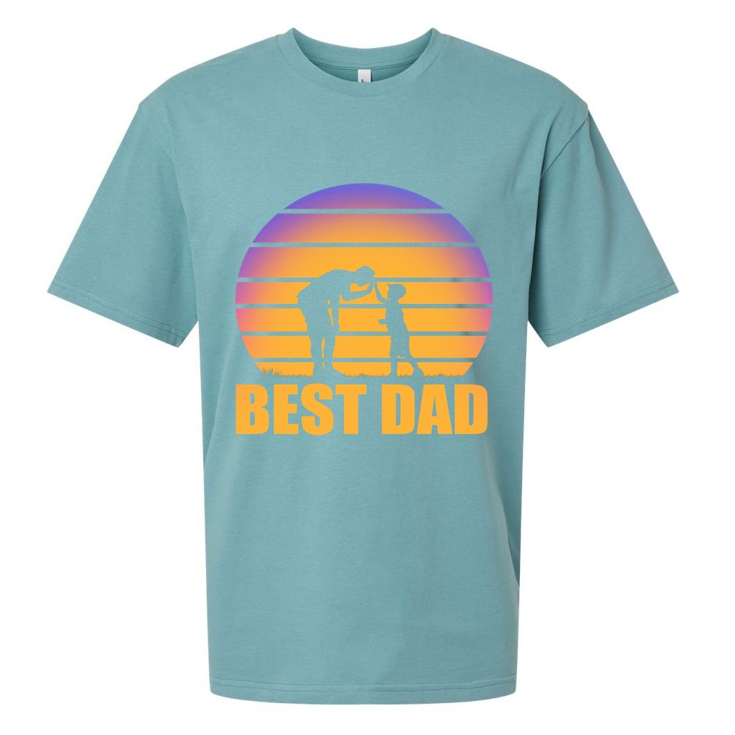 Best Dad Retro Sunset Sueded Cloud Jersey T-Shirt
