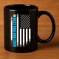 Best Dog Dad Ever American Flag 11oz C Handle Ceramic Mug