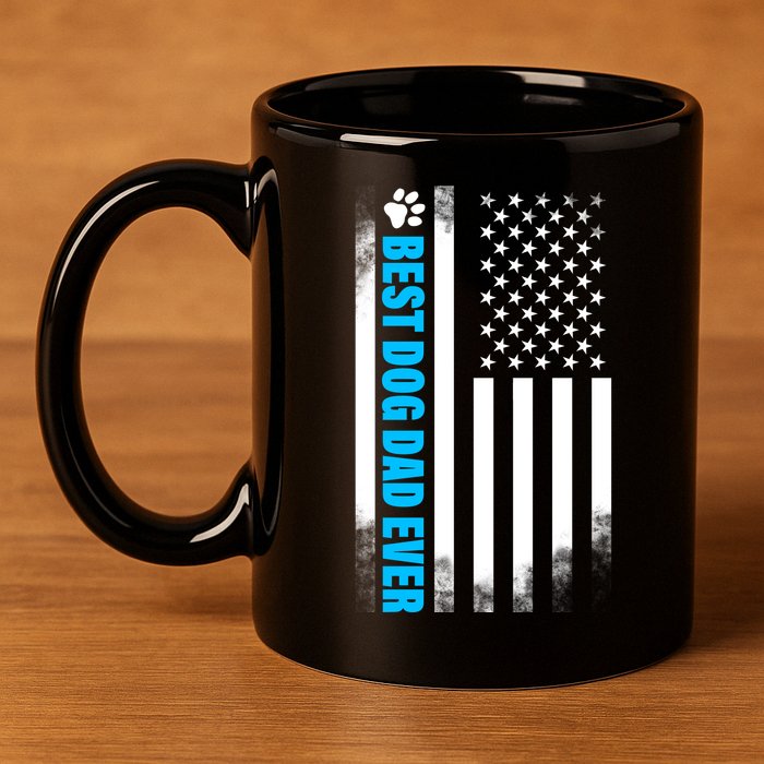 Best Dog Dad Ever American Flag 11oz C Handle Ceramic Mug