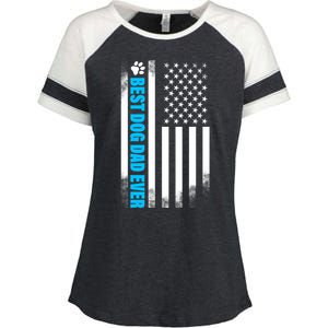 Best Dog Dad Ever American Flag Enza Ladies Jersey Colorblock Tee