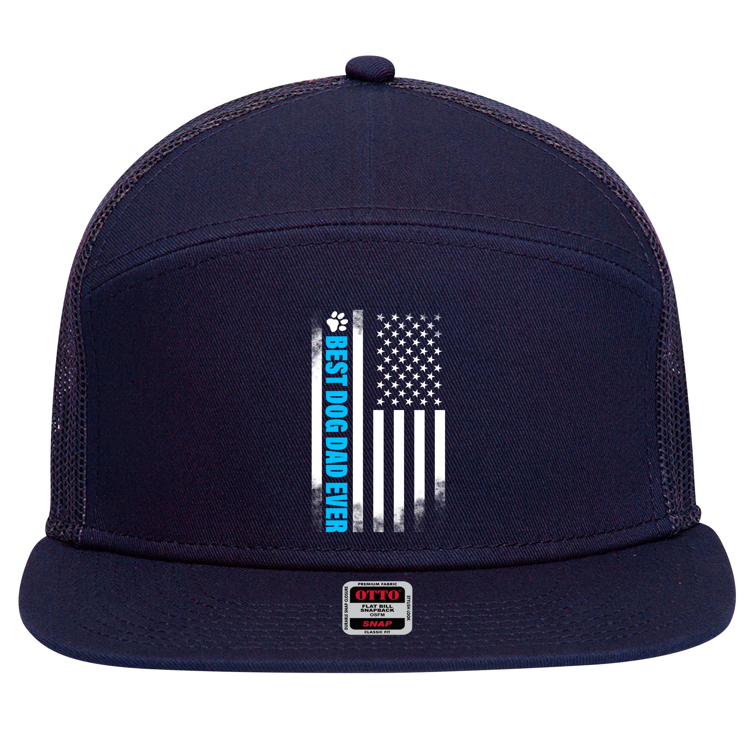Best Dog Dad Ever American Flag 7 Panel Mesh Trucker Snapback Hat